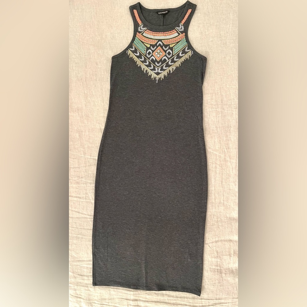 Embellished racer back jersey dress